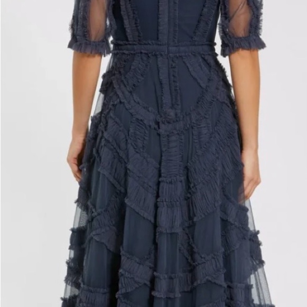 Mac Duggal Elegant Navy Textured Midi Dress - Picture 4 of 11